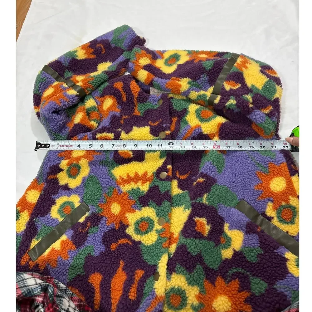 Anthropologie Hutch Women’s Medium Floral Faux Sherpa Jacket Maximalist Artsy - Picture 11 of 11